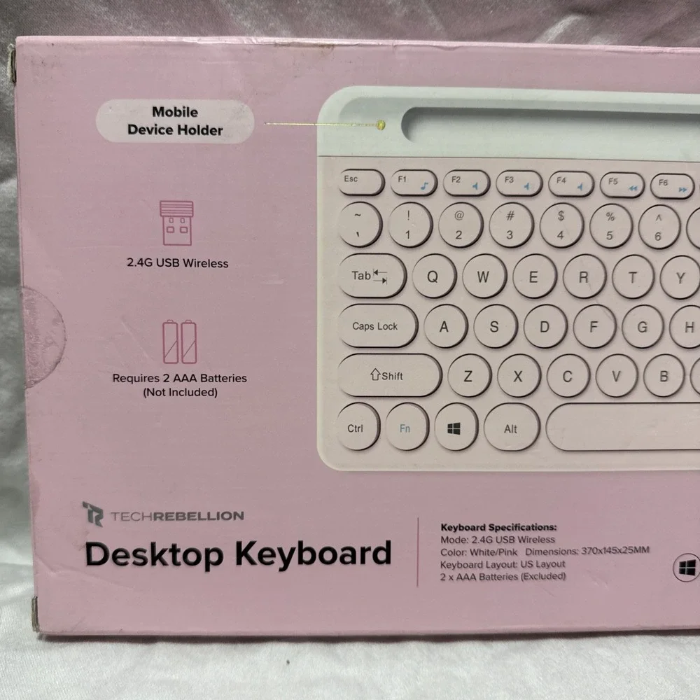 Tech Rebellion Apple/Windows 2.4GHz Wireless Desktop Keyboard From USA Pink